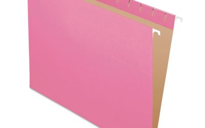 Colored Hanging Folders, Letter Size, 1/5-Cut Tabs, Pink, 25/Box