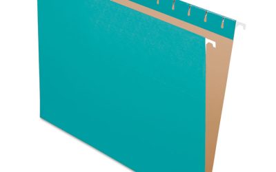 Colored Hanging Folders, Letter Size, 1/5-Cut Tabs, Aqua, 25/Box