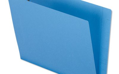 Colored Reinforced End Tab Fastener Folders, 0.75″ Expansion, 2 Fasteners, Letter Size, Blue Exterior, 50/Box