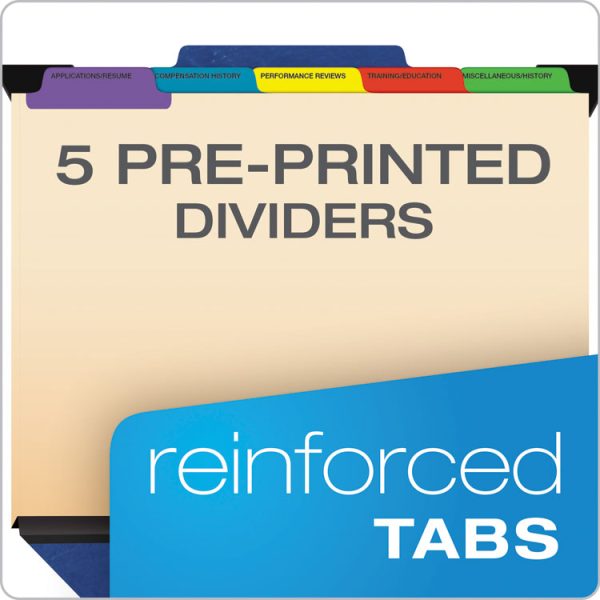 Hanging-Style Personnel Folders, 5 Dividers with 1/5-Cut Tabs, Letter Size, 1/3-Cut Exterior Tabs, Blue - Image 2