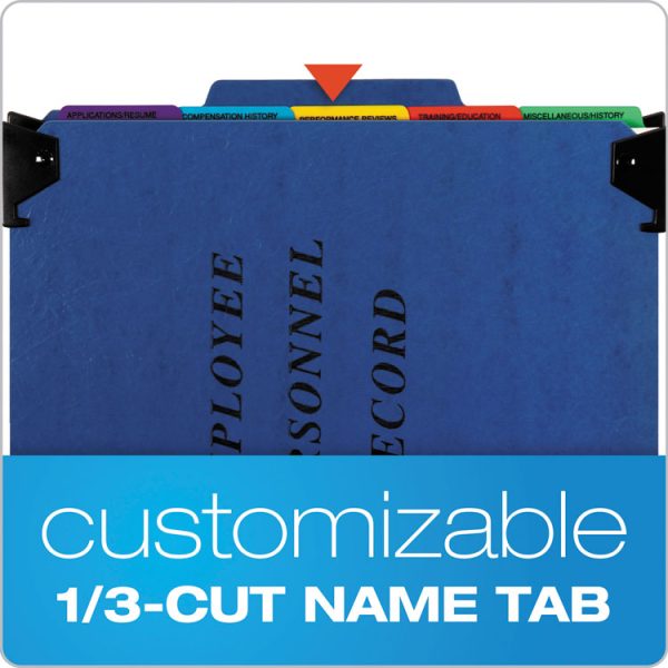 Hanging-Style Personnel Folders, 5 Dividers with 1/5-Cut Tabs, Letter Size, 1/3-Cut Exterior Tabs, Blue - Image 3