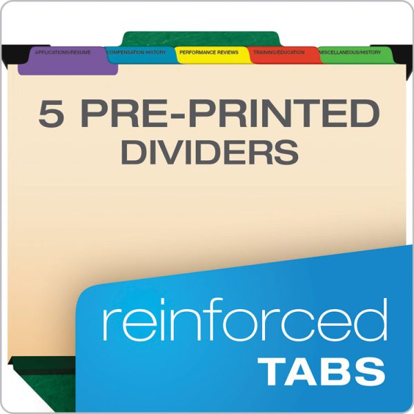 Hanging-Style Personnel Folders, 5 Dividers with 1/5-Cut Tabs, Letter Size, 1/3-Cut Exterior Tabs, Green - Image 2