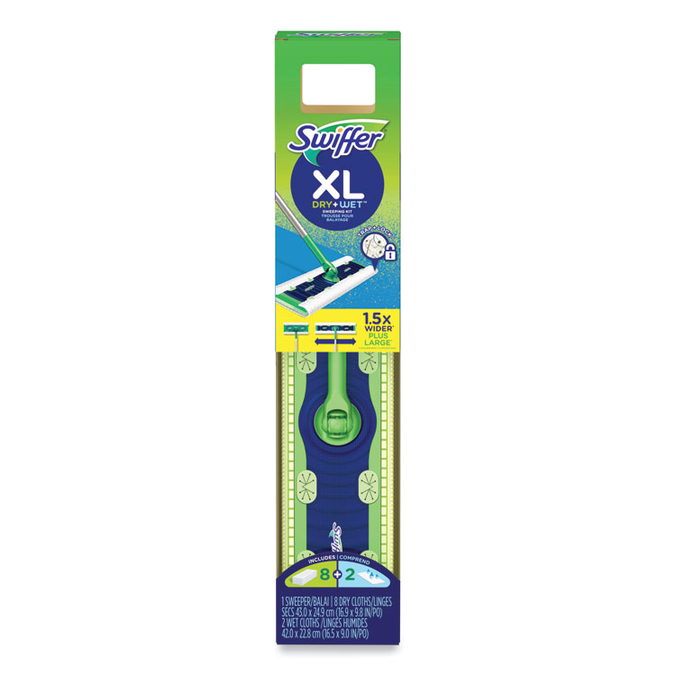 Sweeper Mop, 16.5 x 9 White Cloth Head, 46" Green/Silver Aluminum/Plastic Handle