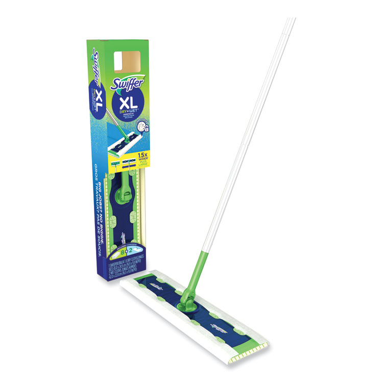 Sweeper Mop, 16.5 x 9 White Cloth Head, 46" Green/Silver Aluminum/Plastic Handle - Image 4