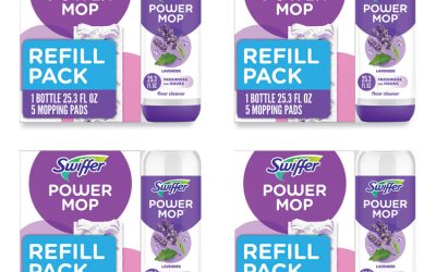 PowerMop Cleaning Solution and Pads Refill Pack, Lavender, 25.3 oz Bottle and 5 Pads per Pack, 4 Packs/Carton