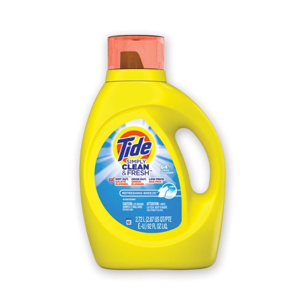 Simply Clean and Fresh Laundry Detergent, Refreshing Breeze, 64 Loads, 84 oz Bottle, 4/Carton