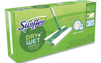 Sweeper Mop, 10 x 4.8 White Cloth Head, 46″ Silver/Green Aluminum/Plastic Handle