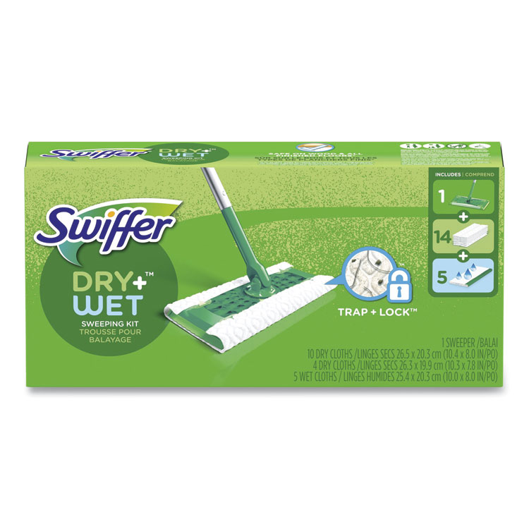 Sweeper Mop, 10 x 4.8 White Cloth Head, 46" Silver/Green Aluminum/Plastic Handle - Image 3
