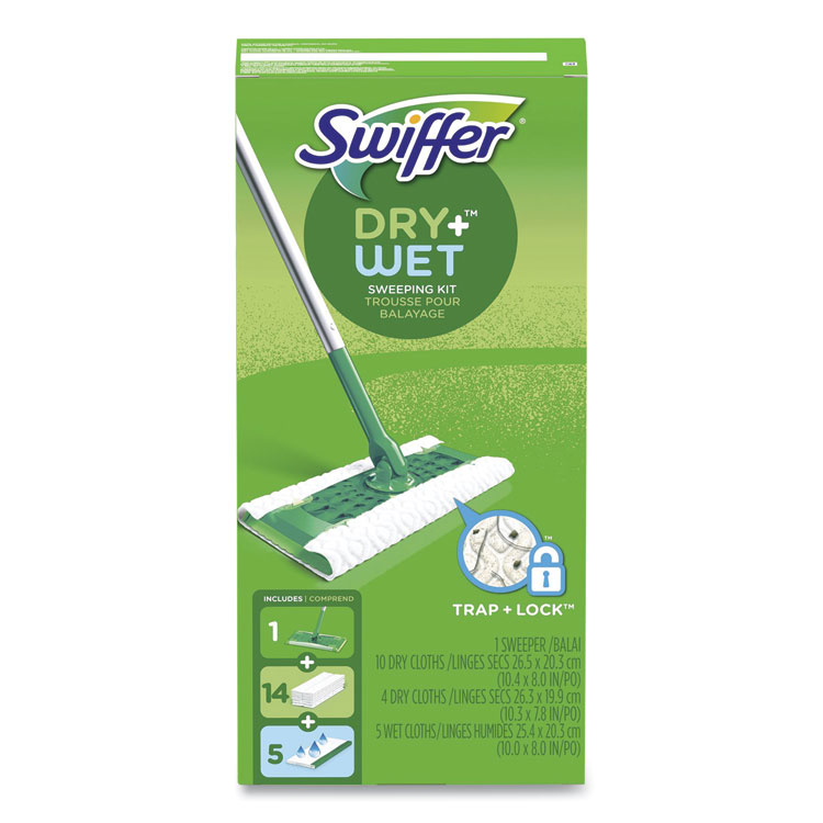 Sweeper Mop, 10 x 4.8 White Cloth Head, 46" Silver/Green Aluminum/Plastic Handle - Image 4