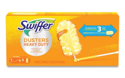 Heavy Duty Dusters With Extendable Handle, Plastic Handle Extends To 3 Ft, 1 Handle And 3 Dusters/kit, 6 Kits/carton