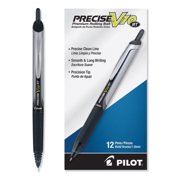Precise V10rt Roller Ball Pen, Retractable, Bold 1 Mm, Black Ink, Black Barrel, Dozen - Image 3