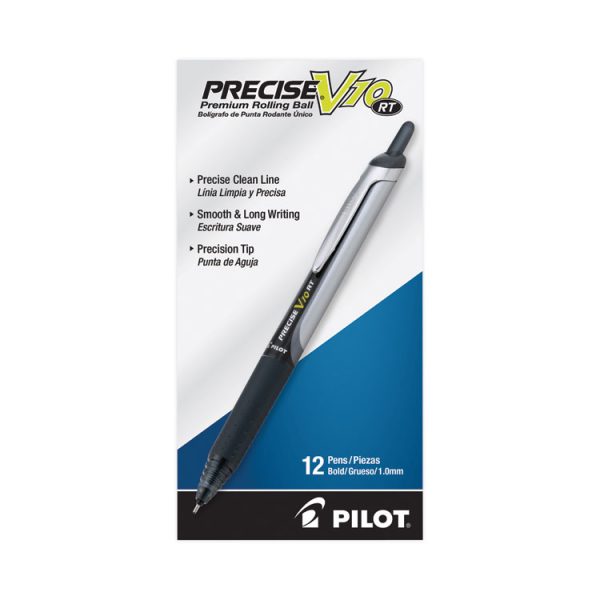 Precise V10rt Roller Ball Pen, Retractable, Bold 1 Mm, Black Ink, Black Barrel, Dozen - Image 2