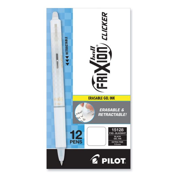 Frixion Clicker Design Erasable Gel Pen, Retractable, Extra-Fine 0.5 Mm, Black Ink, White Barrel, Dozen - Image 2