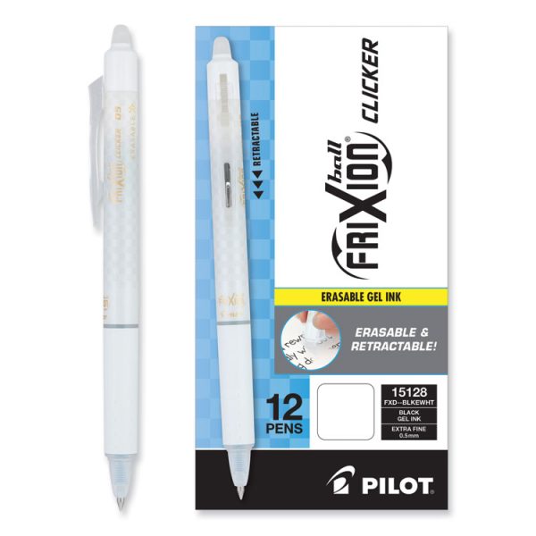 Frixion Clicker Design Erasable Gel Pen, Retractable, Extra-Fine 0.5 Mm, Black Ink, White Barrel, Dozen - Image 3