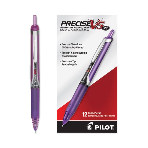 Precise V5rt Roller Ball Pen, Retractable, Extra-Fine 0.5 Mm, Purple Ink, Purple Barrel - Image 4