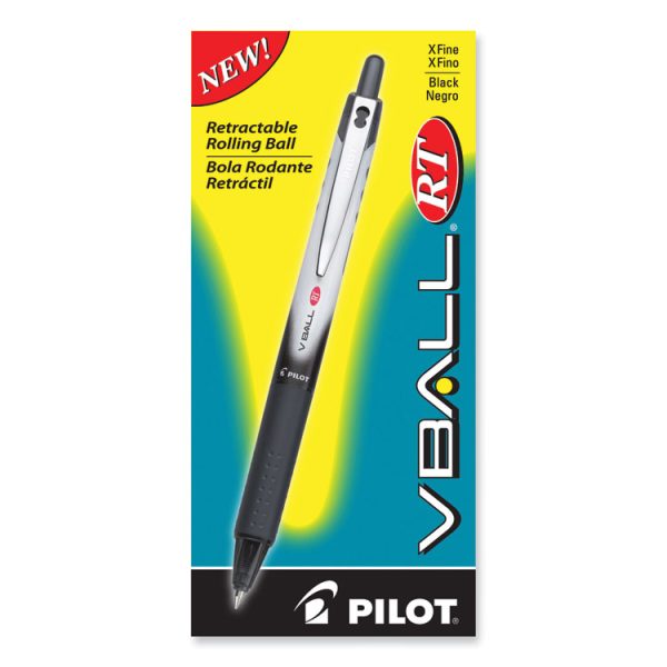 Vball Rt Liquid Ink Roller Ball Pen, Retractable, Extra-Fine 0.5 Mm, Black Ink, Black/white Barrel - Image 2