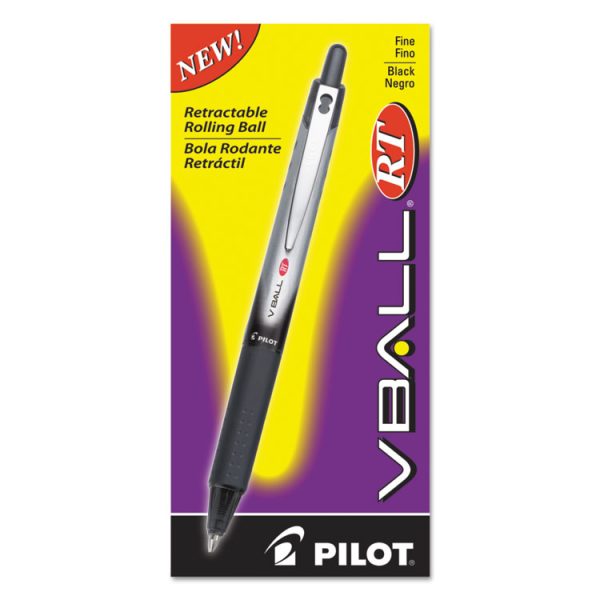 Vball Rt Liquid Ink Roller Ball Pen, Retractable, Fine 0.7 Mm, Black Ink, Black/white Barrel - Image 2