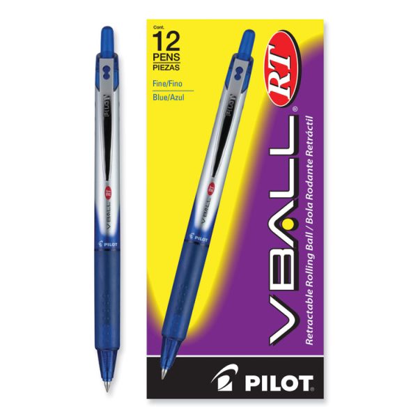 Vball Rt Liquid Ink Roller Ball Pen, Retractable, Fine 0.7 Mm, Blue Ink, Blue/white Barrel - Image 4