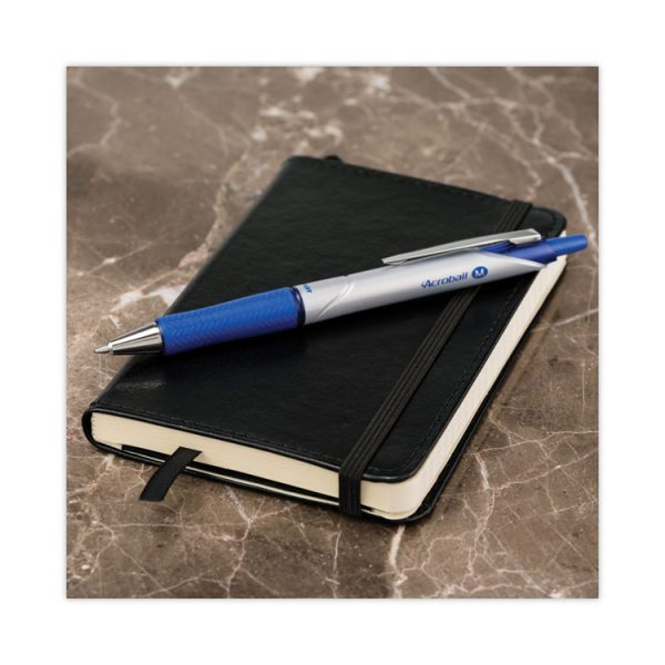 Acroball Pro Advanced Ink Hybrid Gel Pen, Retractable, Medium 1 mm, Blue Ink, Silver/Blue Barrel, Dozen - Image 4