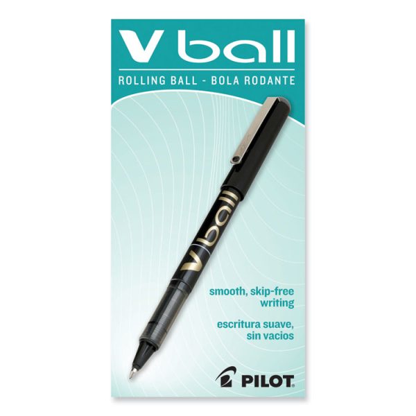 VBall Liquid Ink Roller Ball Pen, Stick, Fine 0.7 mm, Black Ink, Black/Clear Barrel, Dozen - Image 2