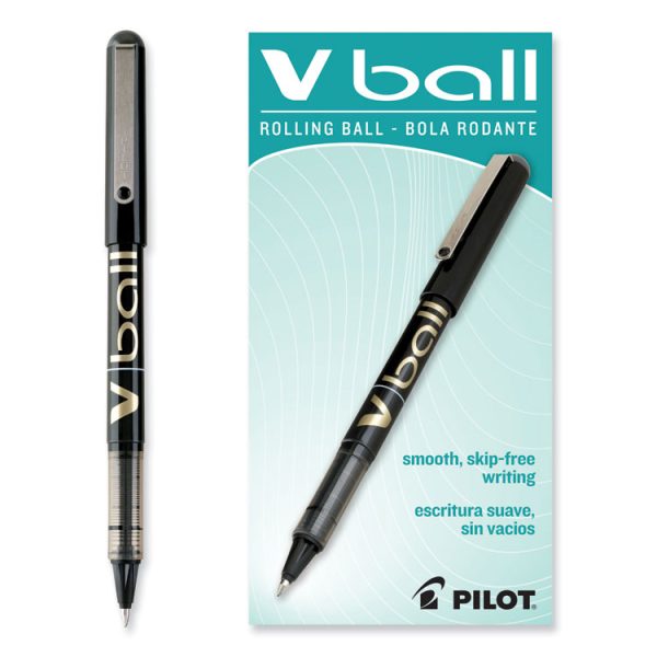VBall Liquid Ink Roller Ball Pen, Stick, Fine 0.7 mm, Black Ink, Black/Clear Barrel, Dozen - Image 3