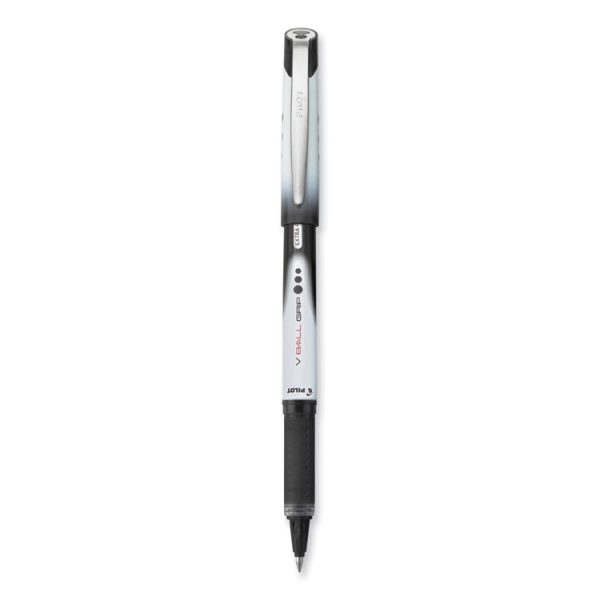 Vball Grip Liquid Ink Roller Ball Pen, Stick, Extra-Fine 0.5 Mm, Black Ink, Black/white Barrel, Dozen