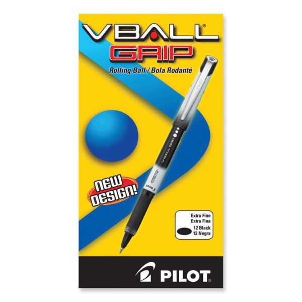 Vball Grip Liquid Ink Roller Ball Pen, Stick, Extra-Fine 0.5 Mm, Black Ink, Black/white Barrel, Dozen - Image 2