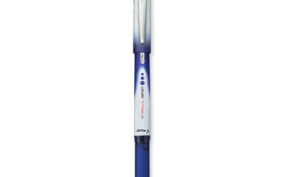 Vball Grip Liquid Ink Roller Ball Pen, Stick, Extra-Fine 0.5 Mm, Blue Ink, Blue/white Barrel, Dozen
