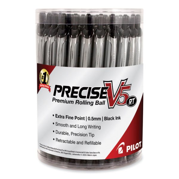 Precise V5rt Roller Ball Pen, Retractable, Extra-Fine 0.5 Mm, Black Ink, Black Barrel, 30/pack - Image 2