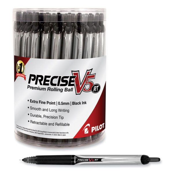 Precise V5rt Roller Ball Pen, Retractable, Extra-Fine 0.5 Mm, Black Ink, Black Barrel, 30/pack - Image 4
