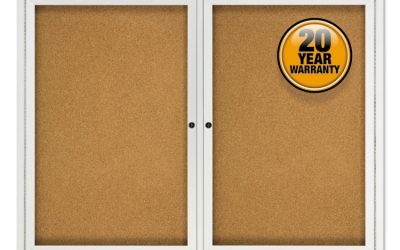 Enclosed Cork Bulletin Board, Cork/Fiberboard, 48 x 36, Tan Surface, Silver Aluminum Frame