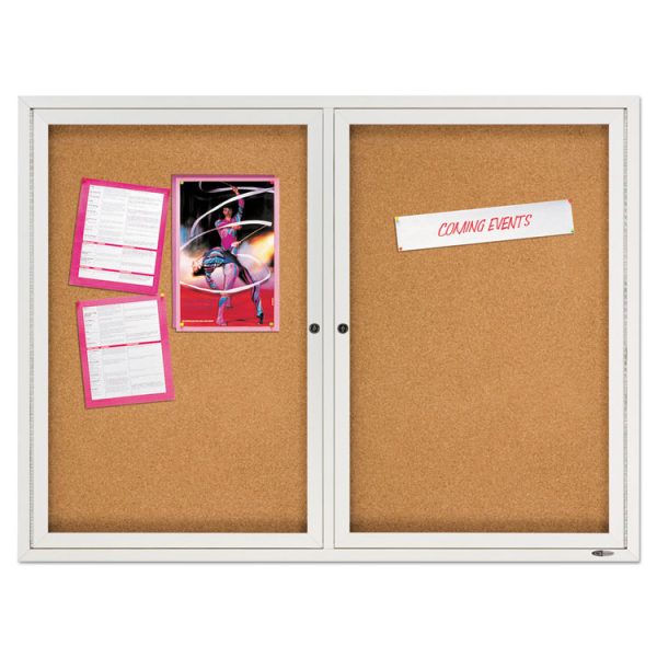 Enclosed Cork Bulletin Board, Cork/Fiberboard, 48 x 36, Tan Surface, Silver Aluminum Frame - Image 3