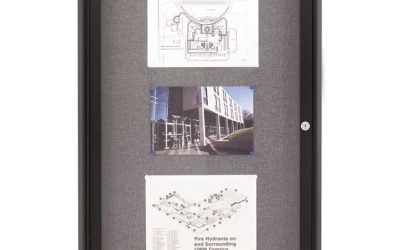 Enclosed Indoor Fabric Bulletin Board with Hinged Doors, One Door, 24 x 36, Gray Surface, Graphite Aluminum Frame