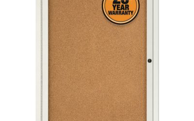 Enclosed Indoor Cork Bulletin Board with One Hinged Door, 24 x 36, Tan Surface, Silver Aluminum Frame