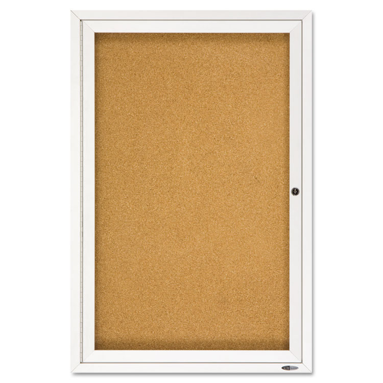 Enclosed Indoor Cork Bulletin Board with One Hinged Door, 24 x 36, Tan Surface, Silver Aluminum Frame - Image 2