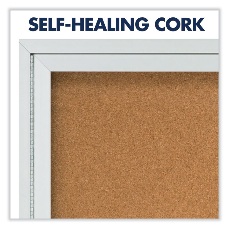 Enclosed Indoor Cork Bulletin Board with One Hinged Door, 24 x 36, Tan Surface, Silver Aluminum Frame - Image 4