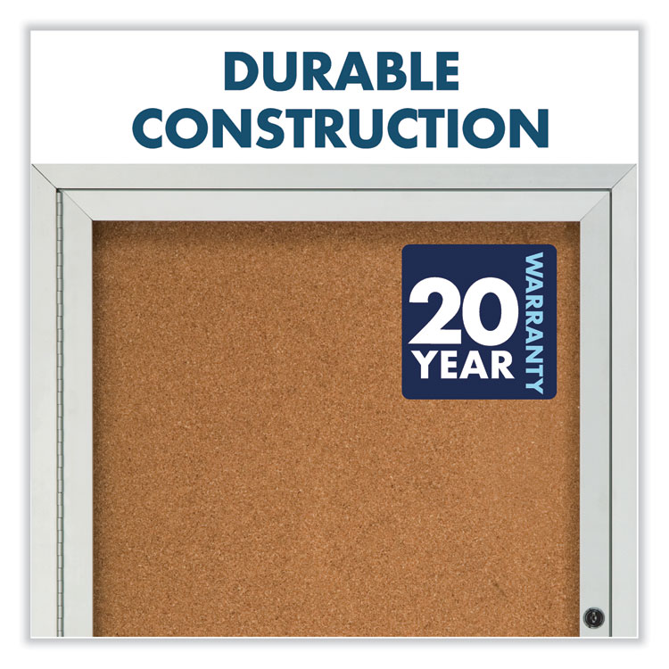 Enclosed Indoor Cork Bulletin Board with One Hinged Door, 24 x 36, Tan Surface, Silver Aluminum Frame - Image 6