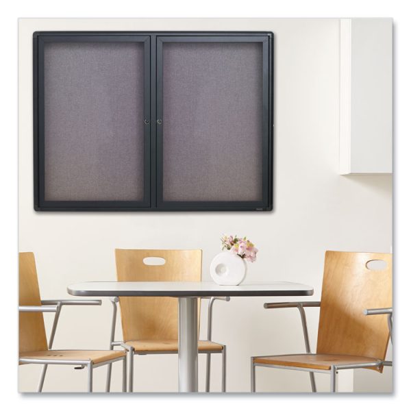 Enclosed Indoor Fabric Bulletin Board with Two Hinged Doors, 48 x 36, Gray Surface, Graphite Aluminum Frame - Image 3