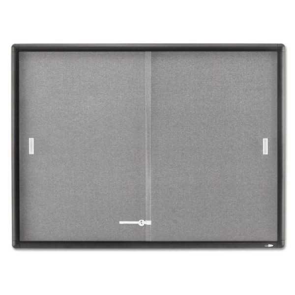 Enclosed Indoor Cork and Gray Fabric Bulletin Board with Two Sliding Glass Doors, 48 x 36, Graphite Gray Aluminum Frame - Image 3
