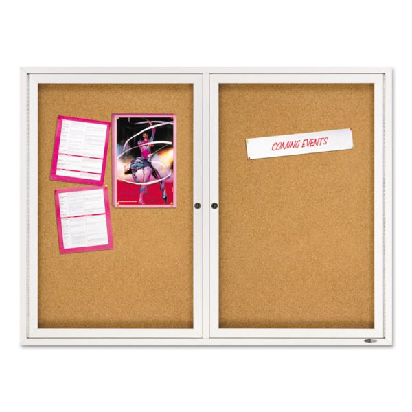 Enclosed Indoor Cork Bulletin Board with Two Hinged Doors, 48 x 36, Tan Surface, Silver Aluminum Frame - Image 2