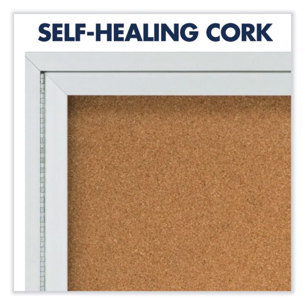 Enclosed Indoor Cork Bulletin Board with Three Hinged Doors, 72 x 36, Tan Surface, Silver Aluminum Frame - Image 4
