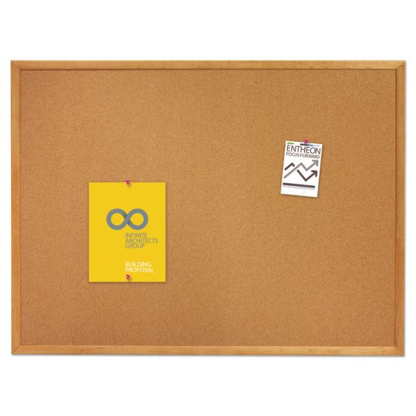Classic Series Cork Bulletin Board, 96 x 48, Tan Surface, Oak Fiberboard Frame - Image 2