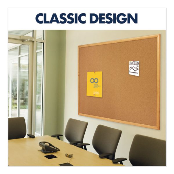 Classic Series Cork Bulletin Board, 96 x 48, Tan Surface, Oak Fiberboard Frame - Image 3