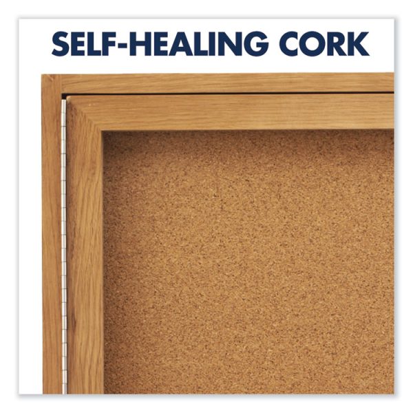 Enclosed Indoor Cork Bulletin Board with Two Hinged Doors, 48 x 36, Tan Surface, Oak Fiberboard Frame - Image 5