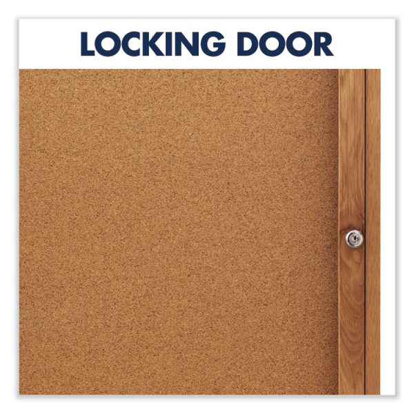 Enclosed Indoor Cork Bulletin Board with Two Hinged Doors, 48 x 36, Tan Surface, Oak Fiberboard Frame - Image 3