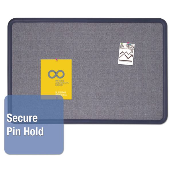 Contour Fabric Bulletin Board, 36 x 24, Light Blue Surface, Navy Blue Plastic Frame - Image 2