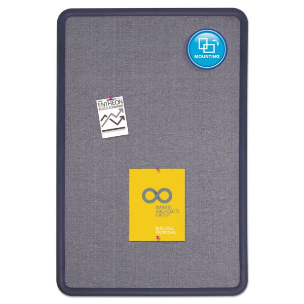 Contour Fabric Bulletin Board, 36 x 24, Light Blue Surface, Navy Blue Plastic Frame - Image 3