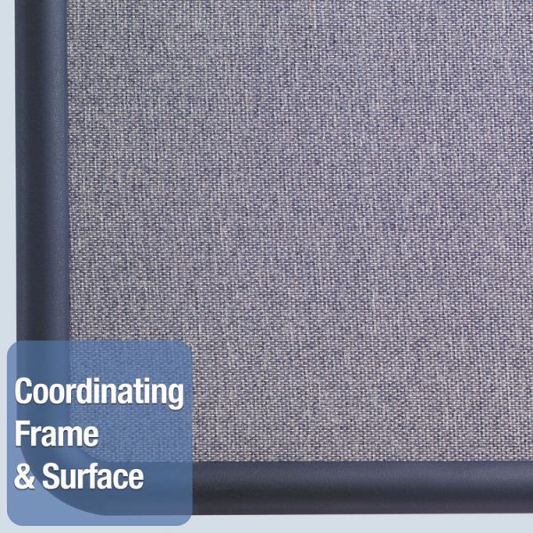Contour Fabric Bulletin Board, 36 x 24, Light Blue Surface, Navy Blue Plastic Frame - Image 4