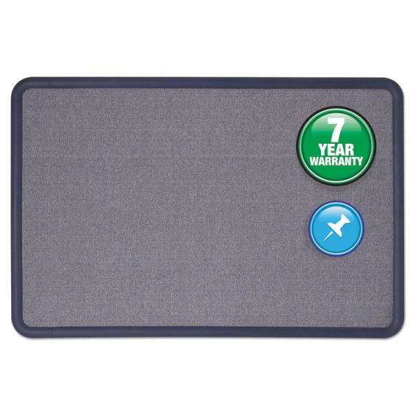 Contour Fabric Bulletin Board, 36 x 24, Light Blue Surface, Navy Blue Plastic Frame