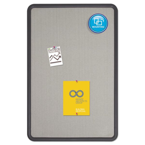 Contour Fabric Bulletin Board, 36 X 24, Gray Surface, Black Plastic Frame - Image 3